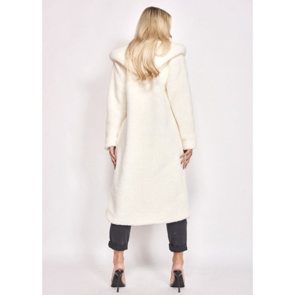 1 DAY SALE! Long Sleeve Hoodie Hooded Long Maxi Borg Teddy Bear Fur Coat - Picture 7 of 15